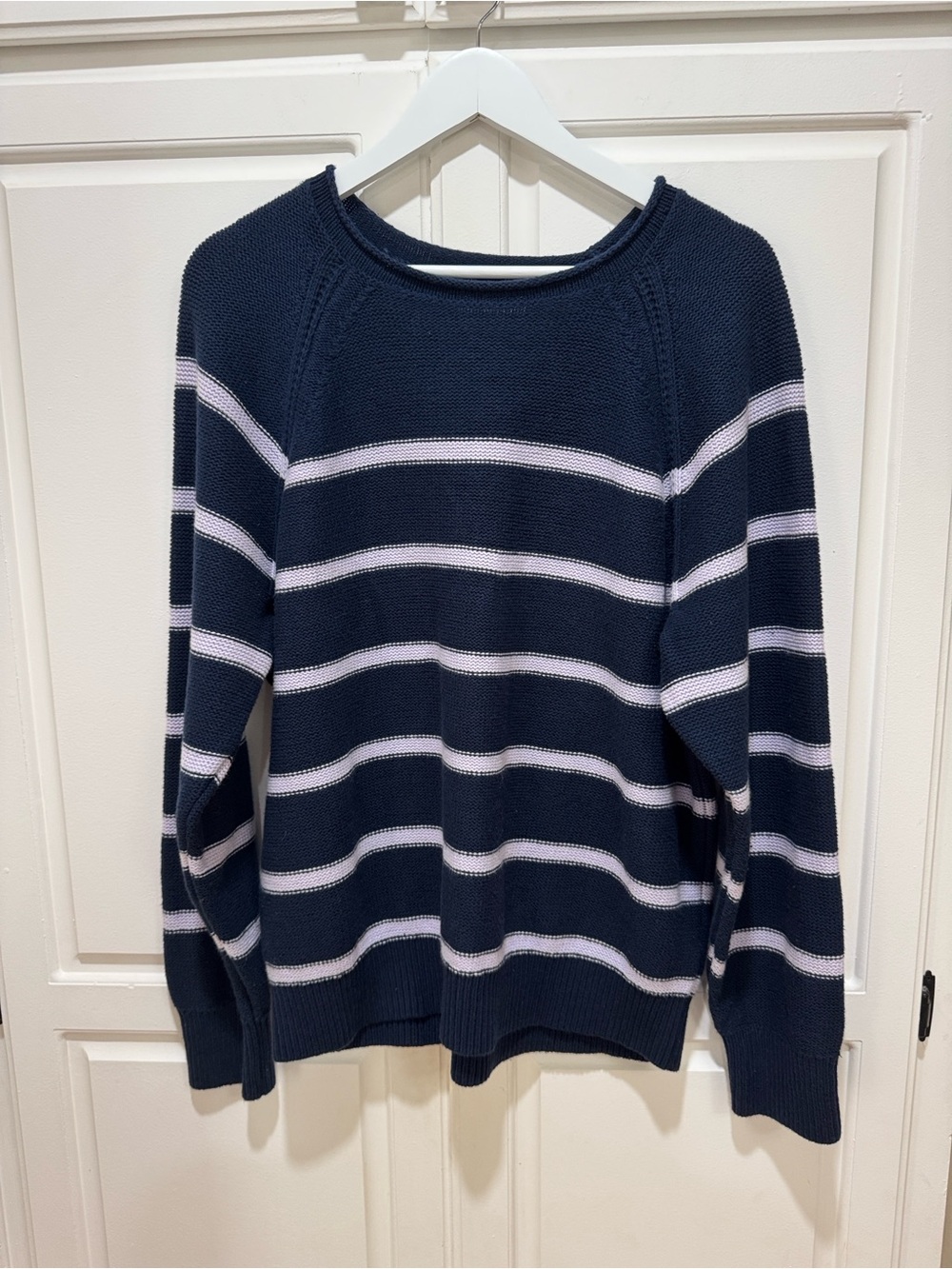 Cozy navy and lavender sweater